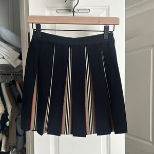 Burberry Pleated Black Mini Skirt with Striped Inset